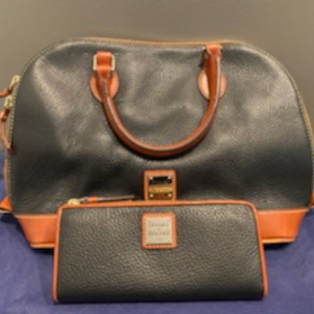 Dooney and Bourke Black and Tan Leather Purse with matching Wallet - Picture 2 of 4